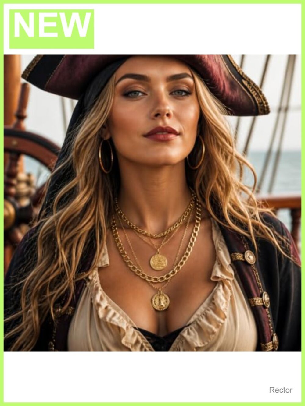 Gold Layered Coin Pendant Necklace Chunky Chain Pirate Costume Jewelry - Picture 2 of 6